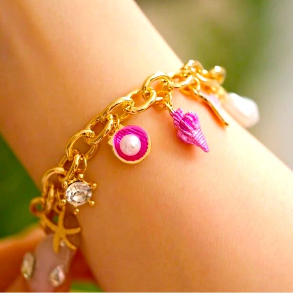 Pink and Gold Shell Charm Bracelet - Picture 2 of 5
